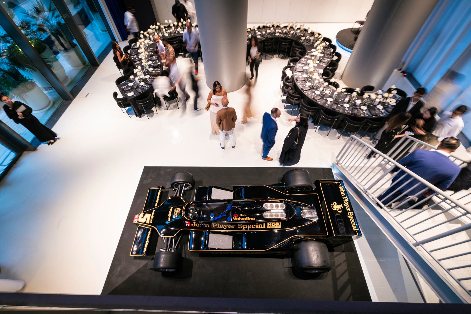 Overhead view of the Lotus F1 car display at ISOLA Design Space